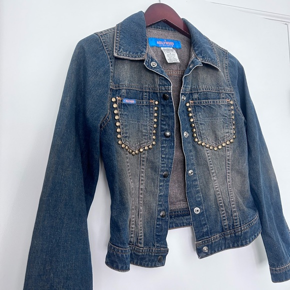 vintage faded gold studded denim jacket hollywood jean co - Picture 7 of 12